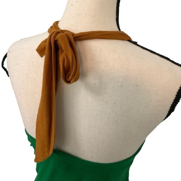 T-bags Los Angeles Green Top with Hand-sewn Leather Collar Size M - Picture 4 of 7